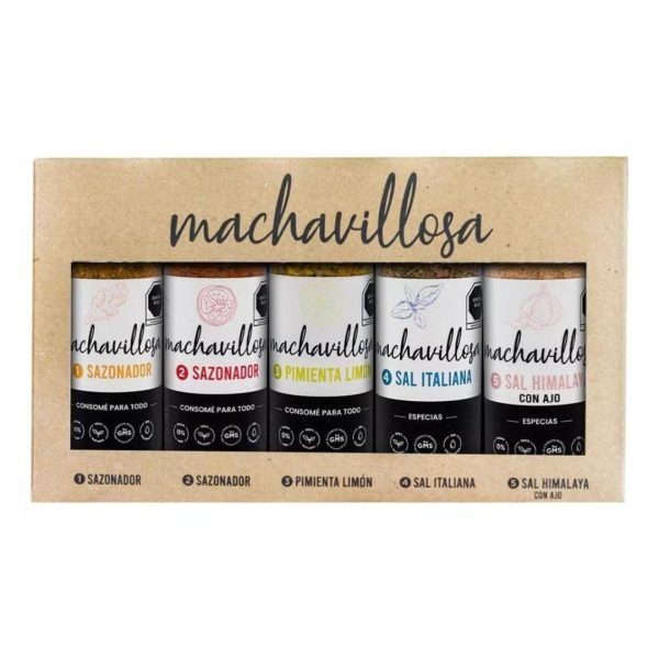 Machavillosa Pack De 5 Sazonadores En Polvo Para Alimentos, Sazonador 1,2,3,4 Y 5, , Consomé Para Todo, Especias, 100% Natural, Ideal Para Pescado Y Carne, En Polvo